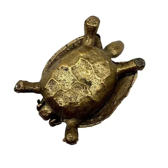 Vintage Brass Turtle Trinket Box Colorful Enamel Mosaic Shell Cottagecore Boho - Picture 11 of 12